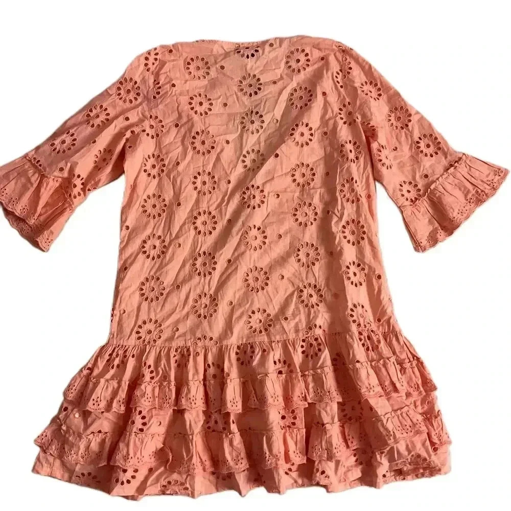 NWT J.Crew Pink Eyelet Lace Vneck Ruffled Hem Mini Dress Medium - Picture 6 of 6
